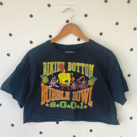SPONGE BOB Bikini Bottom Bowl T-Shirt With Raw Hem - Picture 1 of 4